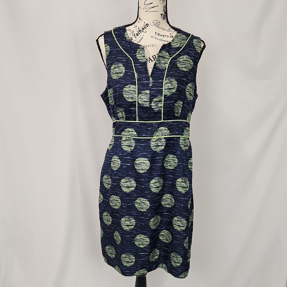 Banana Republic Navy and Green Large Polka Dot Sleeveless Dress, 12P